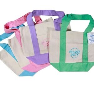 Trader Joe's Mini Canvas Tote Bag Set of 4 - Pastel Green, Purple, Pink, Blue